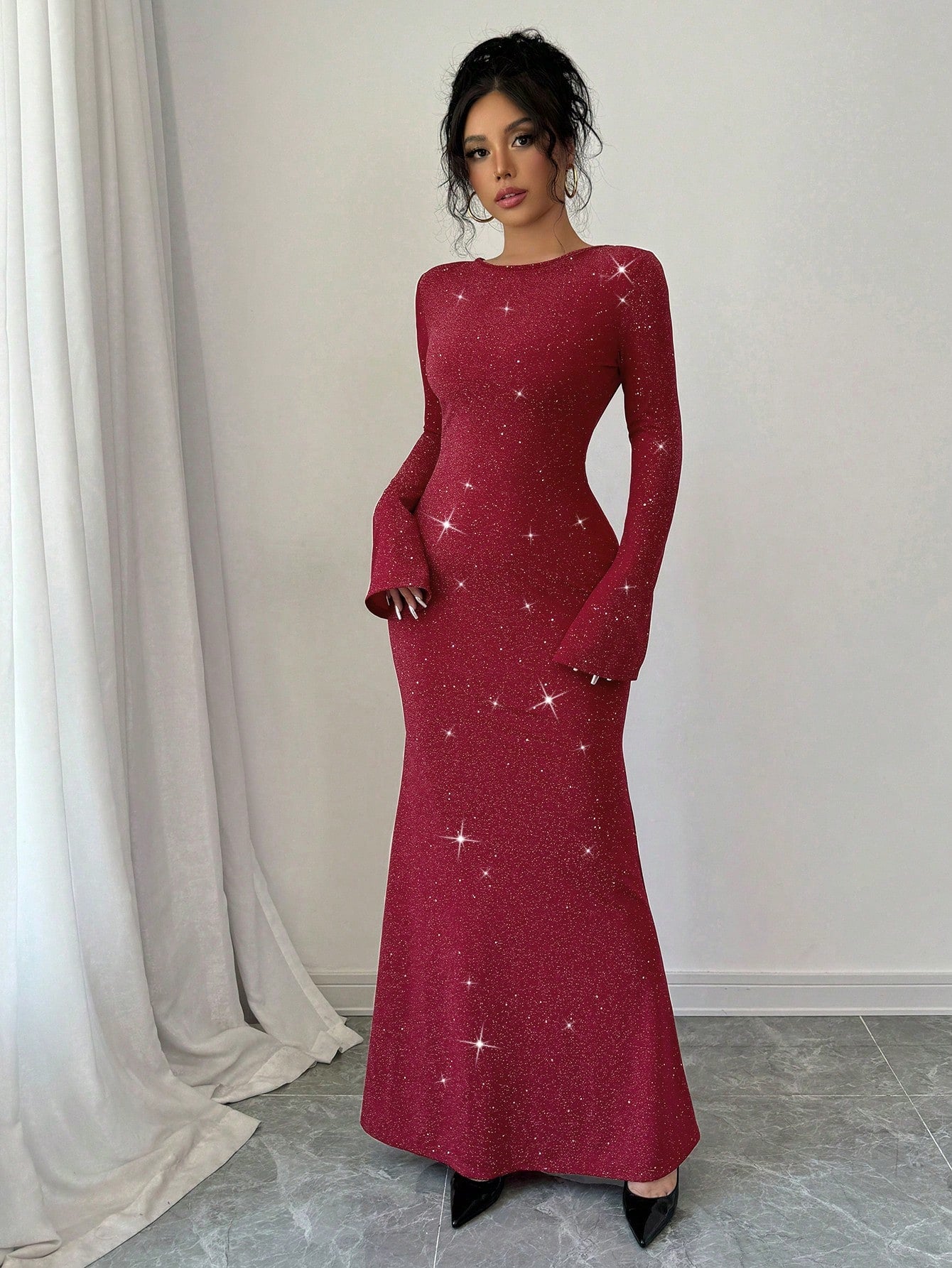 Bell Sleeves Elegant Maxi Dress