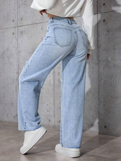 Casual Distressed Straight-Leg Jeans
