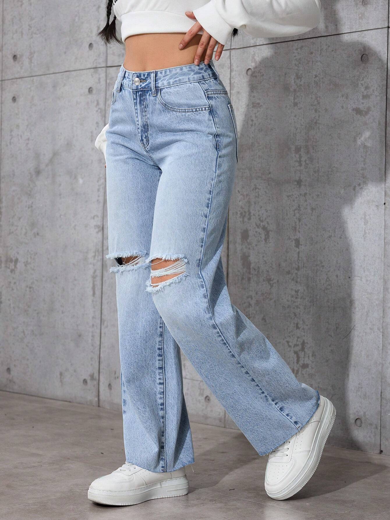 Casual Distressed Straight-Leg Jeans
