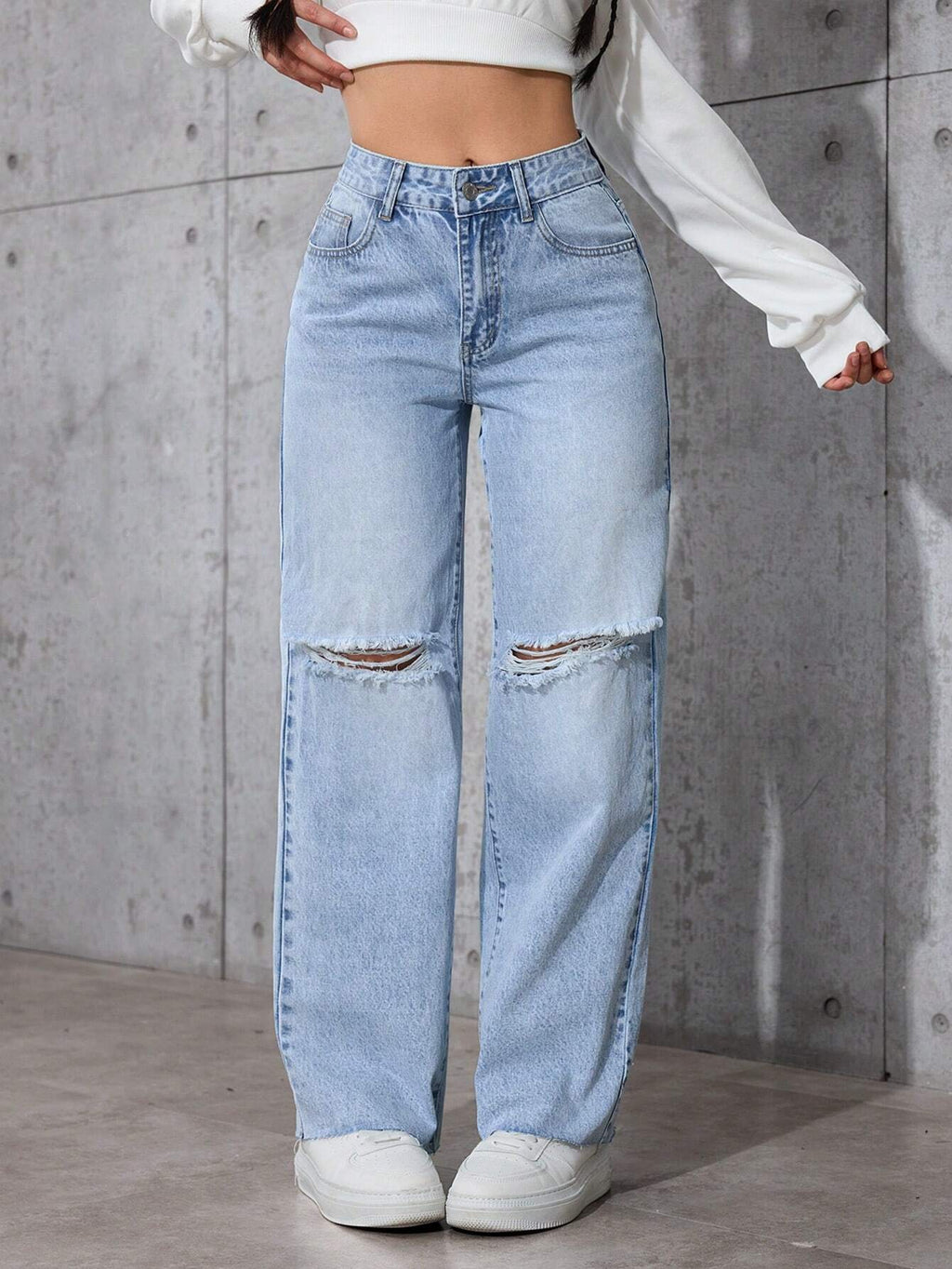 Casual Distressed Straight-Leg Jeans