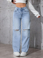 Casual Distressed Straight-Leg Jeans