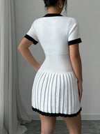 V-Neck Pleated Knit Sweater Dress