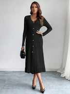 V-Neck Ruffle Hem Knit Sweater Dress