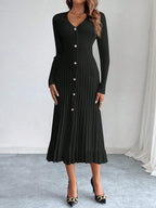 V-Neck Ruffle Hem Knit Sweater Dress