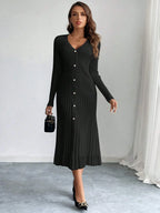 V-Neck Ruffle Hem Knit Sweater Dress