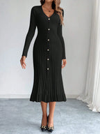 V-Neck Ruffle Hem Knit Sweater Dress
