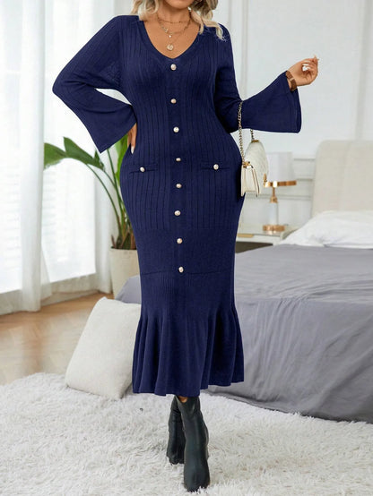 Elegant  Flare Sleeve Sweater  Dress