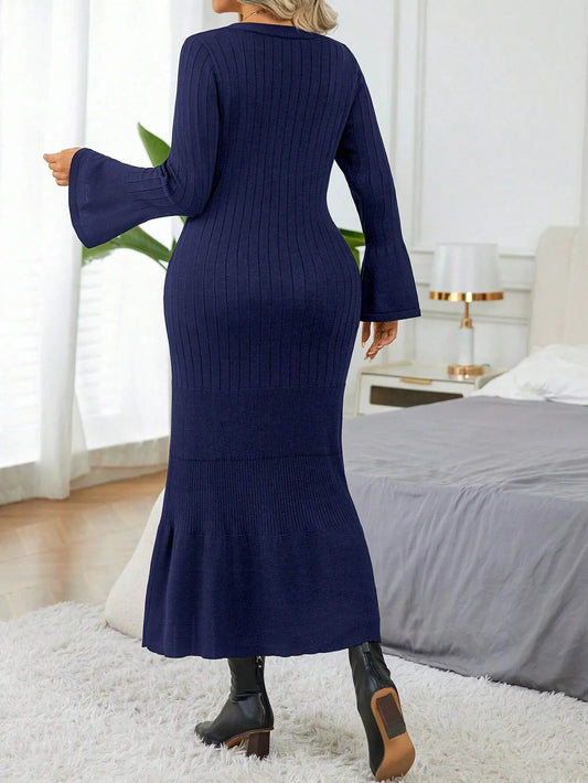Elegant  Flare Sleeve Sweater  Dress