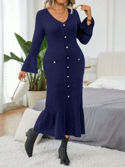 Elegant  Flare Sleeve Sweater  Dress