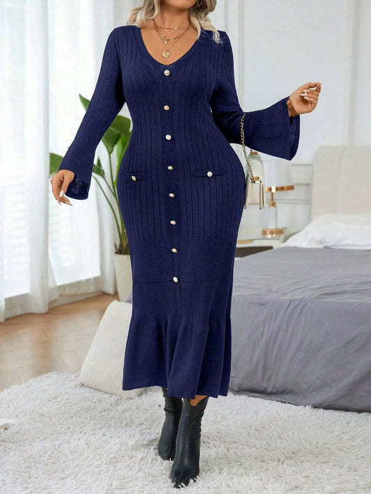 Elegant  Flare Sleeve Sweater  Dress