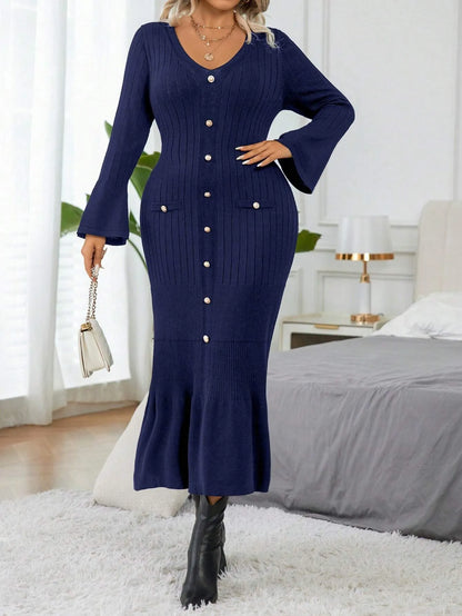 Elegant  Flare Sleeve Sweater  Dress
