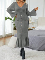 Elegant  Flare Sleeve  Sweater Dress
