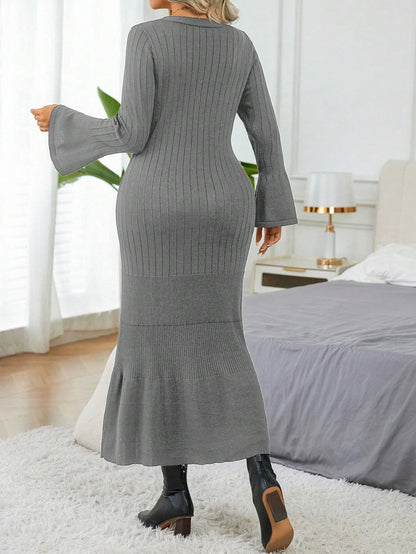 Elegant  Flare Sleeve  Sweater Dress
