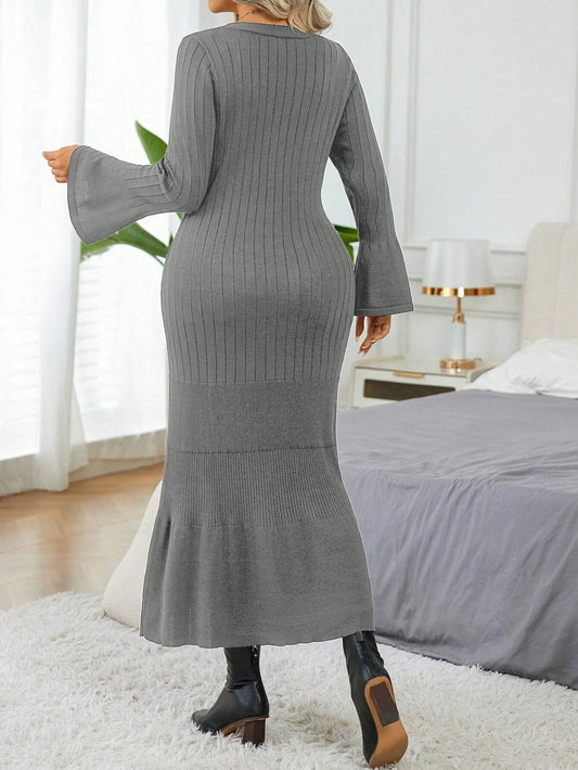 Elegant  Flare Sleeve  Sweater Dress