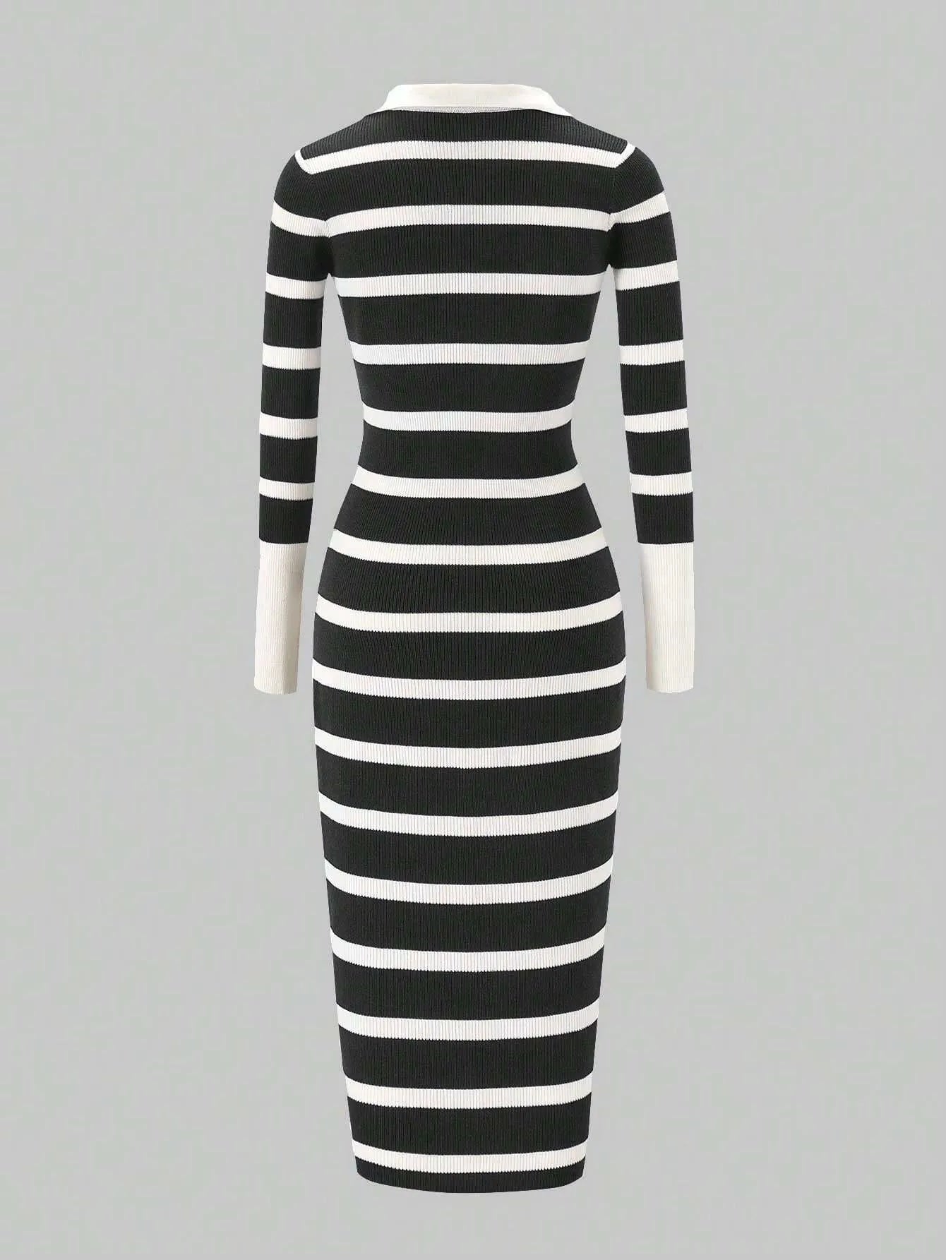 Lapel Collar Striped Slim Fit Dress
