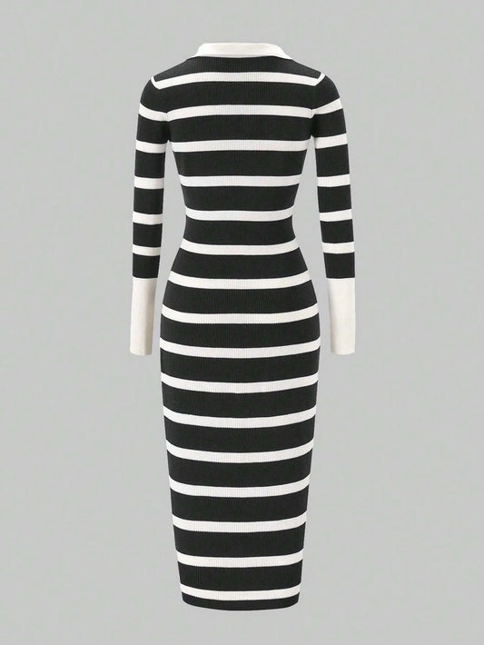 Lapel Collar Striped Slim Fit Dress