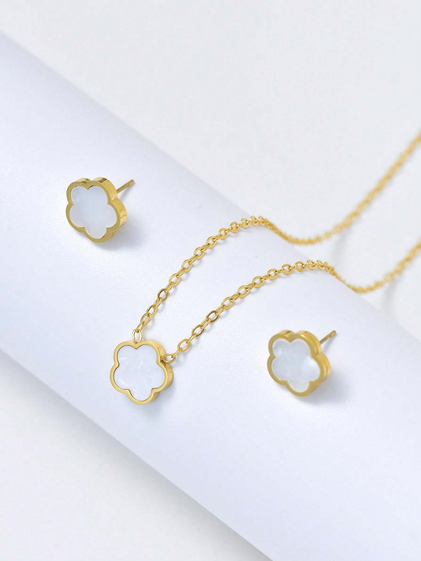 Lucky Flower Clover Necklace & Earrings