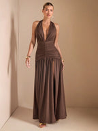 Minimalist Elegant Plunging V-Neck Backless High Slit Long Dress