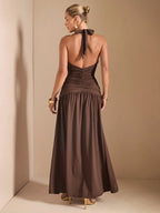 Minimalist Elegant Plunging V-Neck Backless High Slit Long Dress