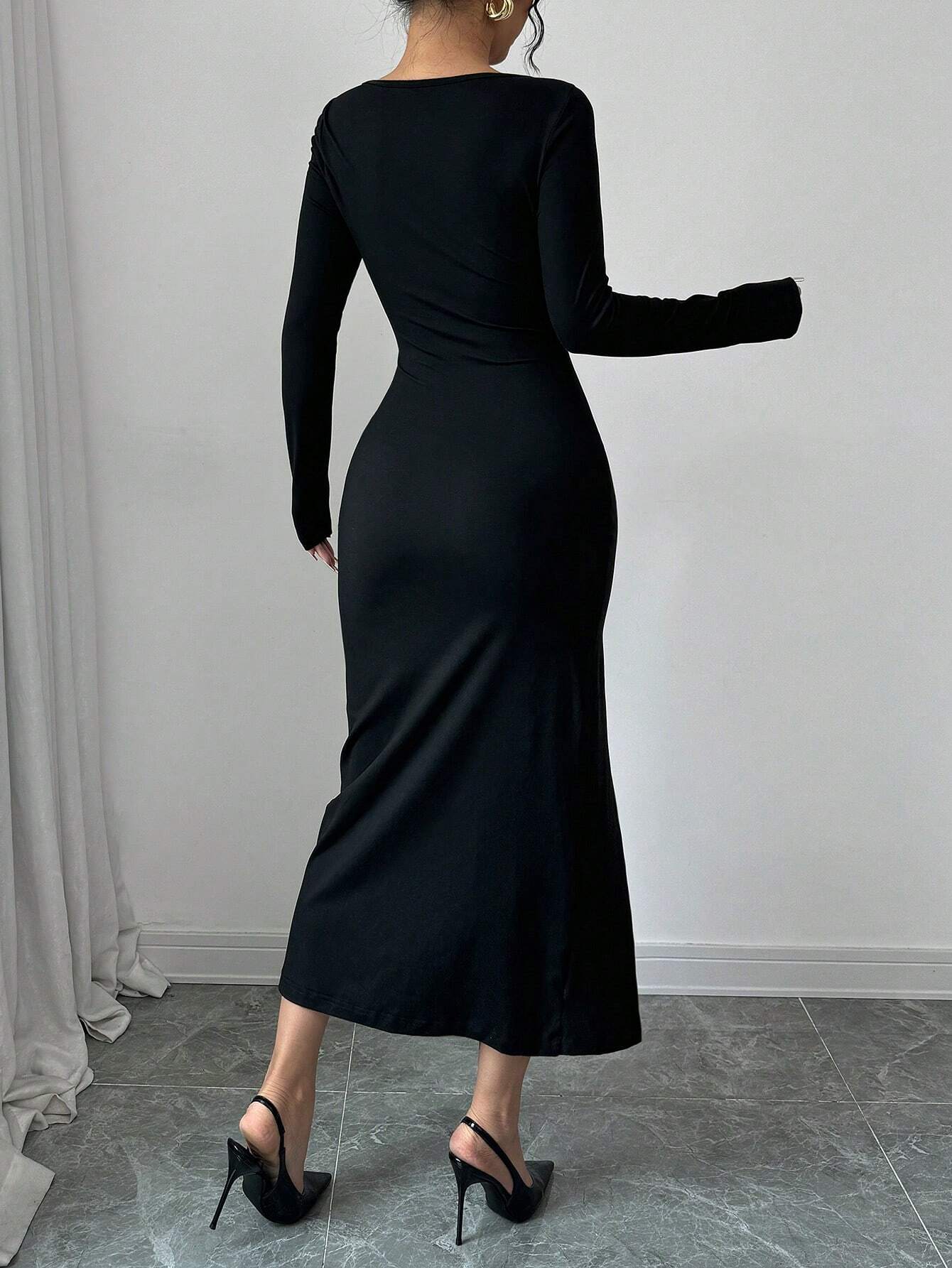 Elegant High Waist Slit Dress