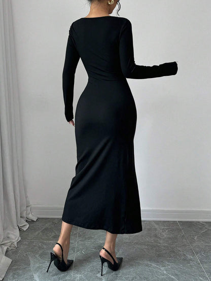 Elegant High Waist Slit Dress