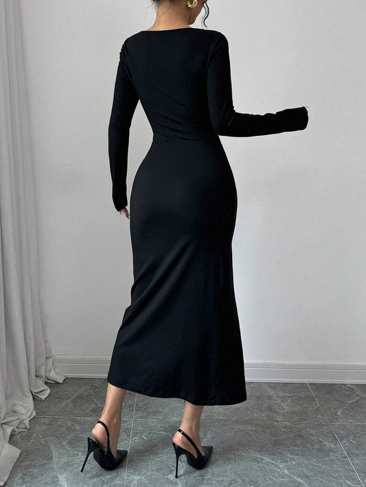 Elegant High Waist Slit Dress