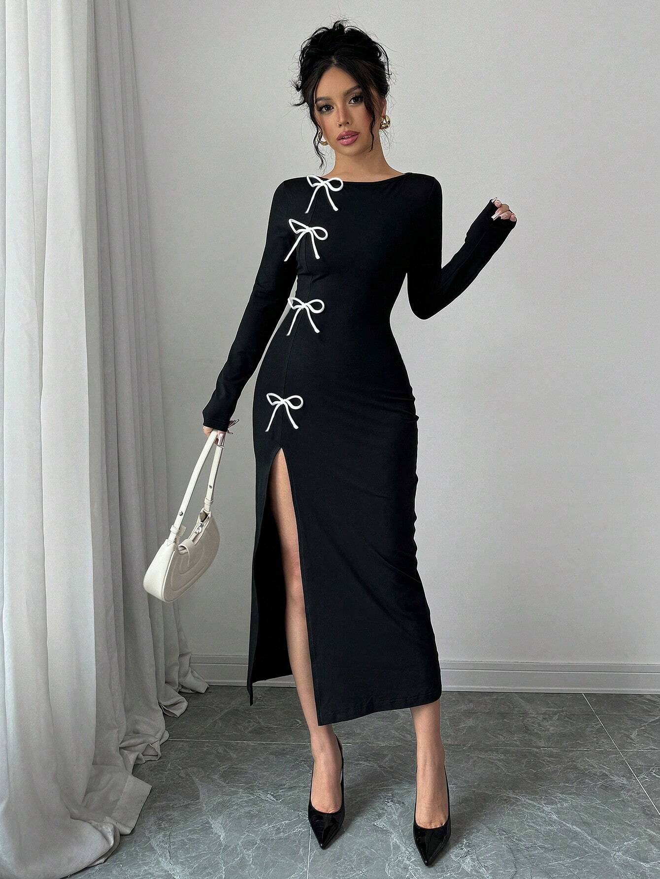 Elegant High Waist Slit Dress