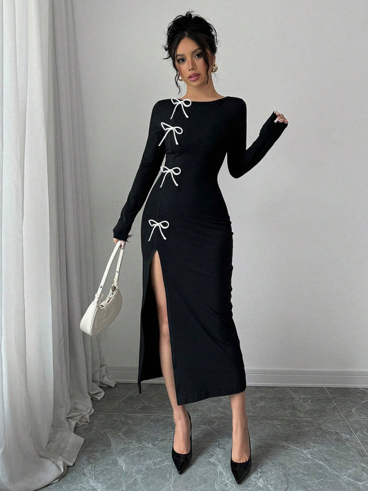 Elegant High Waist Slit Dress