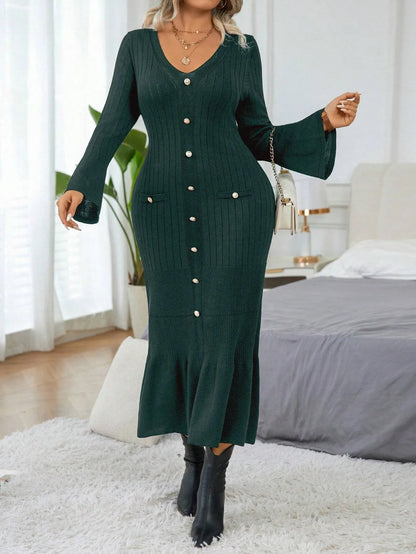 Elegant  Flare Sleeve Sweater Dress