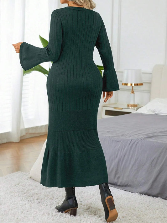Elegant  Flare Sleeve Sweater Dress
