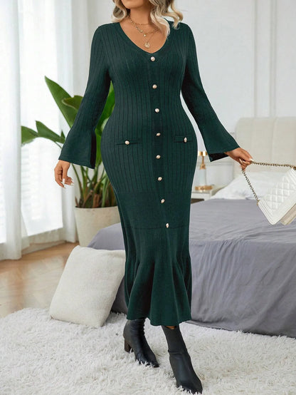 Elegant  Flare Sleeve Sweater Dress