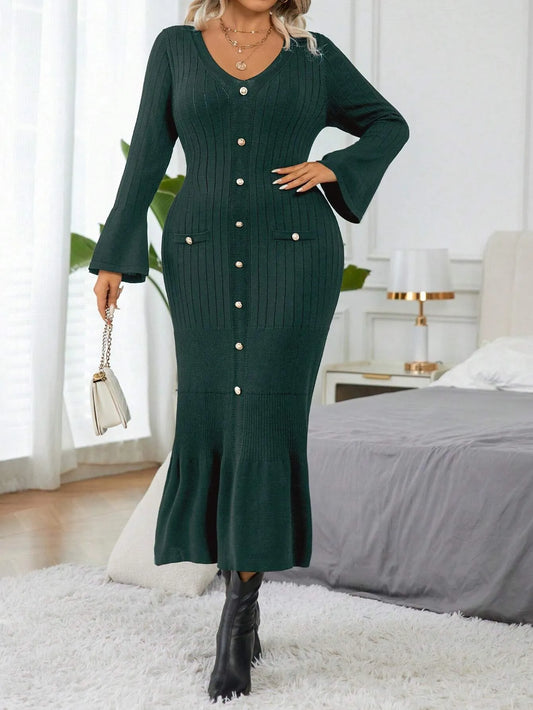 Elegant  Flare Sleeve Sweater Dress