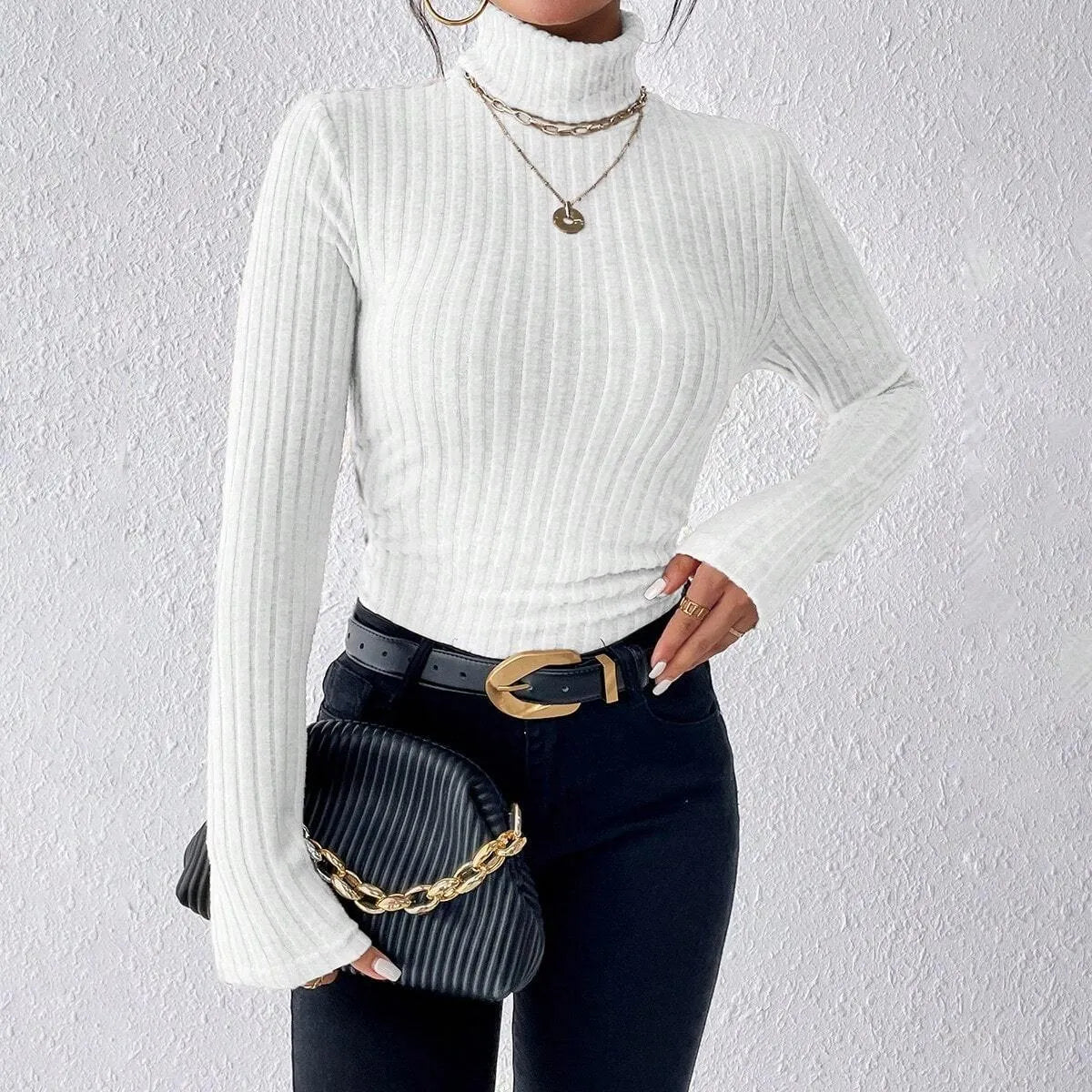 Knit Textured Ribbed  Turtlenecks