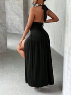 Minimalist Elegant Plunging V-Neck Backless High Slit Long Dress
