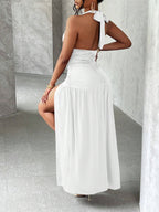 Minimalist Elegant Plunging V-Neck Backless High Slit Long Dress