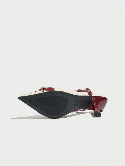 Elegant Embroidered Chain Pointed Toe Slip-On High Heel Sandals