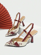 Elegant Embroidered Chain Pointed Toe Slip-On High Heel Sandals