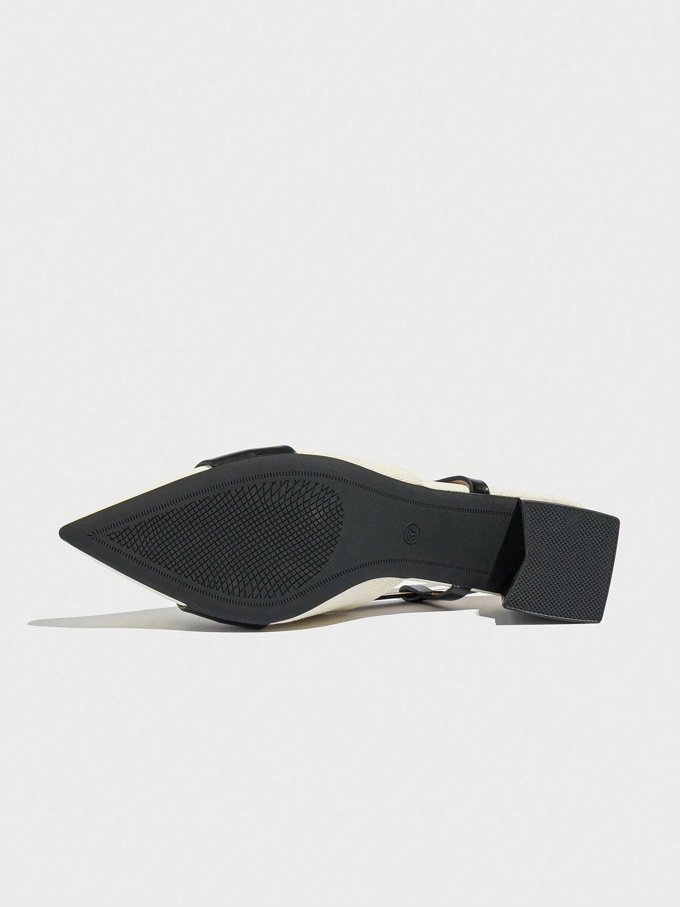 Pointed Closed Toe Two-Tone Thick Heel Pumps
