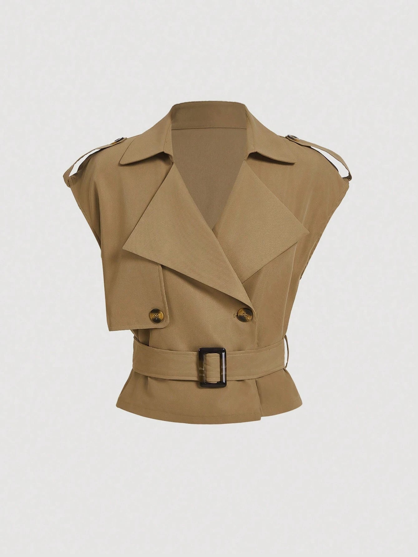 Collared Belted Cropped Trench Coat