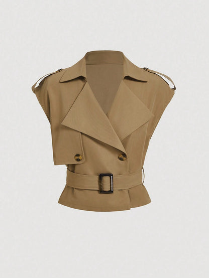 Collared Belted Cropped Trench Coat