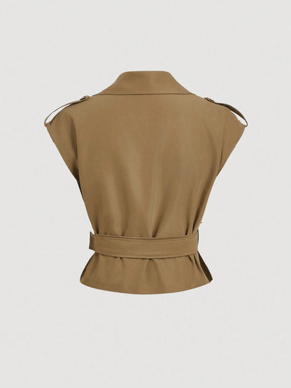 Collared Belted Cropped Trench Coat
