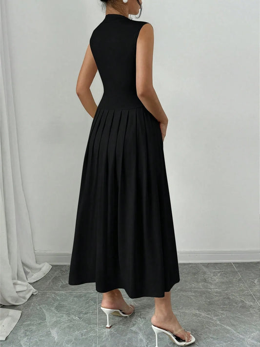 Elegant Pleated Mock Neck Dresses
