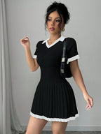 V-Neck Knit Sweater Dress