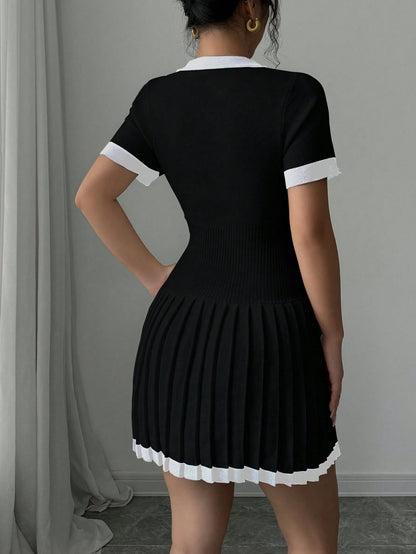 V-Neck Knit Sweater Dress