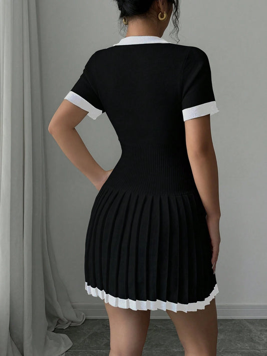 V-Neck Knit Sweater Dress