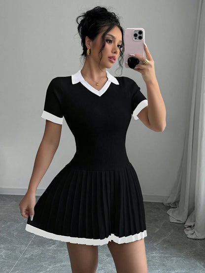 V-Neck Knit Sweater Dress
