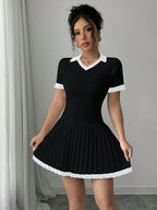 V-Neck Knit Sweater Dress