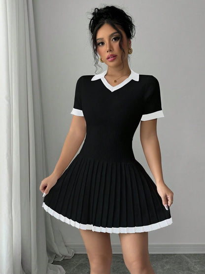 V-Neck Knit Sweater Dress