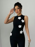 Floral Sleeveless Casual Vests Tees Top