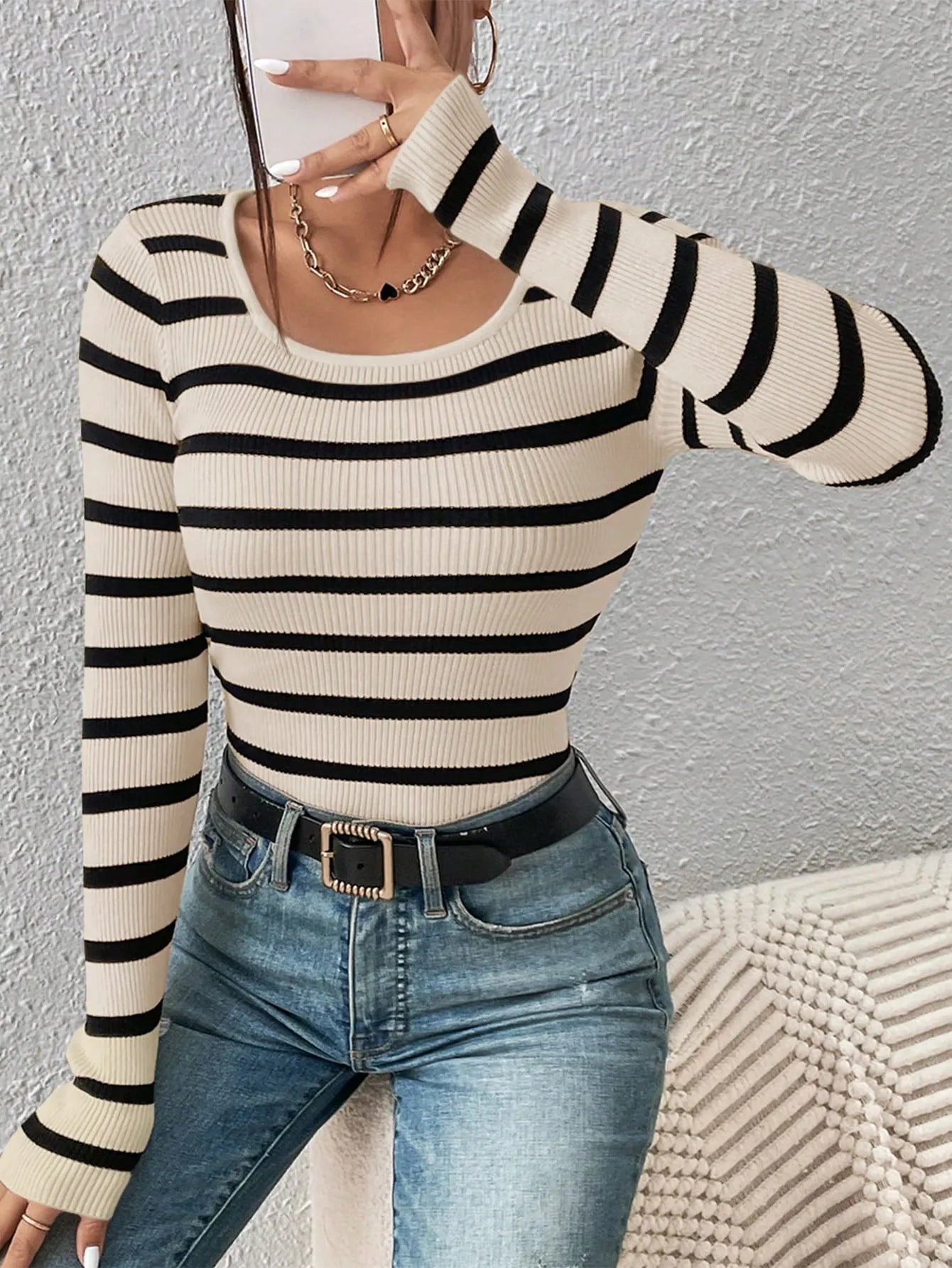 Striped Round Neck Sweaters